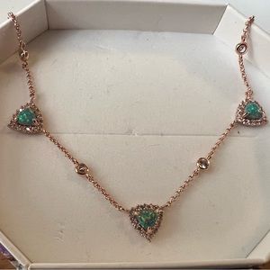 Lab grown teal fire opal on rose gold plating. 18in+ 2.5in extender. SRP $148